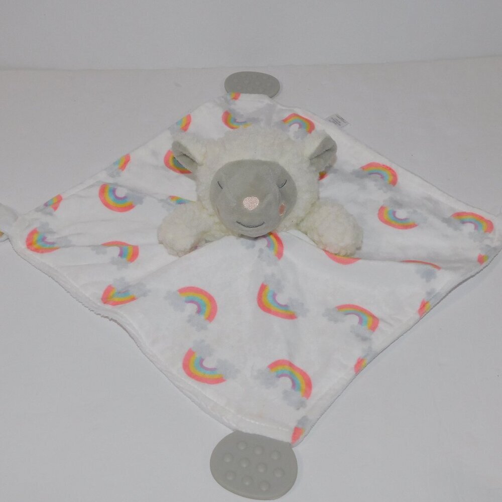 Modern Baby Plush Sheep lamb Rainbows Security Blanket Baby lovey Teether rattle